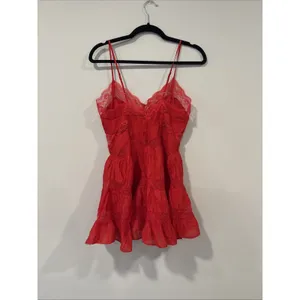 Free People Selia Slip Racing Red V Neck Tiered Lace Straps Size Small 2465 thumbnail 7