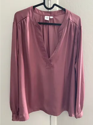 GAP Deco Rose Silky V-Neck Blouse XL Long Sleeve Draped Top thumbnail 2