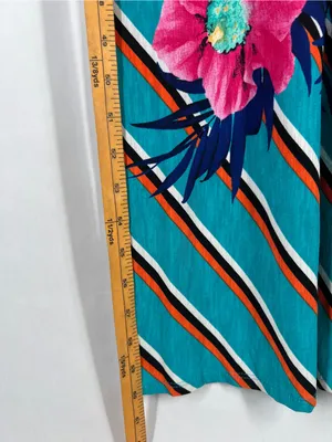 Tropical Floral Striped Crisscross Back Maxi Dress Medium‎ Side Slit thumbnail 13