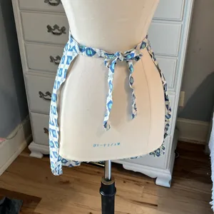 Vintage Apron Family Heirloom Tie Back Waist Blue Geometric Handmade thumbnail 6