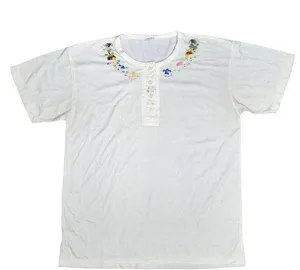 Vintage White Cotton Embroidered Henley Top With tropical Animal embroidery XL thumbnail 1