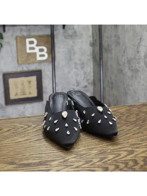 A New Day Katia Rhinestone Teardrop Satin Mule Heels 94663382 Black 8.5M thumbnail 3