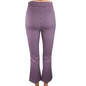 Zara Purple Houndstooth Flared Leg High Waist Bell Bottom 70's Trousers Pants XS thumbnail 3