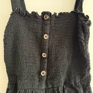 Hollister Black Button Wide Leg Cropped Jumpsuit Cotton & Linen Blend XS EUC thumbnail 3