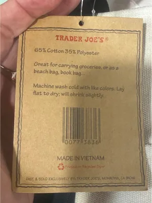 NWT Large Dark Blue Trader Joe's Canvas Reusable Tote Bag thumbnail 4