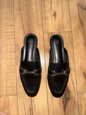 Black loafer mule flats thumbnail 2