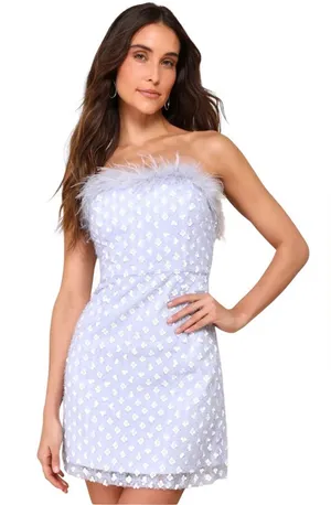 Lulu's Sparkly Aura Light Blue Textured Sequin Feather Mini Dress XS thumbnail 1