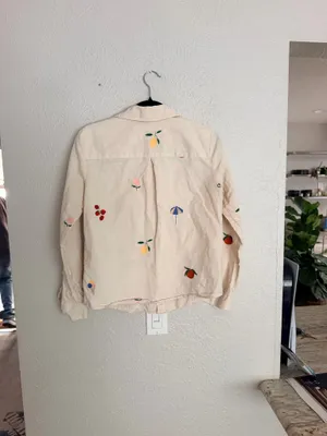 Sézane x Pangea Tomboy Shirt Fruit Floral Embroidered Ecru Linen Button down thumbnail 14