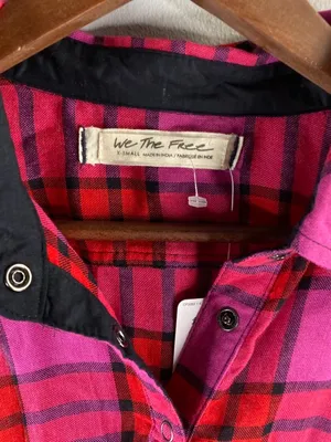 Free People We The Free Pacific Dawn Red Plaid Top Size XS thumbnail 3