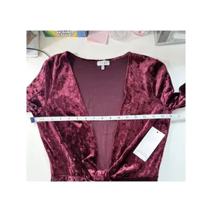 Tobi Burgundy Crushed Velvet Plunge‎ V-Neck Tie Front Bodysuit Whimsigoth Small thumbnail 6