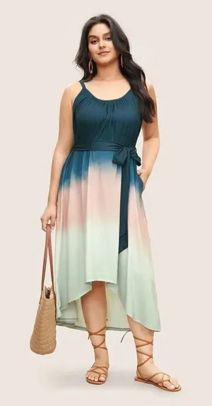 NWT BloomChic Blue and Pink Tie Front Tiered Maxi Dress 14-16(XL) thumbnail 1