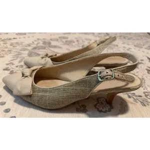 Donald J Pliner Gaga-01ML Mesh & Leather Slingback Bow Pumps Nude Sand 8M thumbnail 3