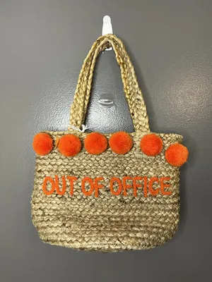 Roller Rabbit Naila Tote Bag Womens Small Beige Jute Out Of Office Pom Pom Beach thumbnail 1