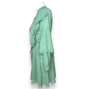 Sage Green Polka Dot Long Sleeve Ruffle Mini Dress Casual Flowy‎ Swing Medium thumbnail 8