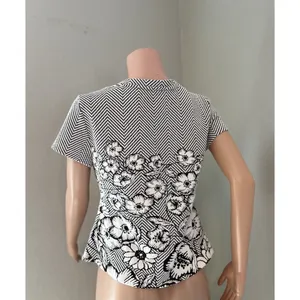 Maeve Anthropologie Floral Embroidered Blouse Shirt White Black Knitted Trim #29 thumbnail 9