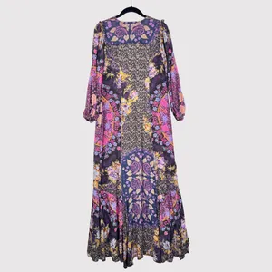 Free People Womens Dress Purple Marais High Low Floral V Neck Flowy Boho Small thumbnail 3