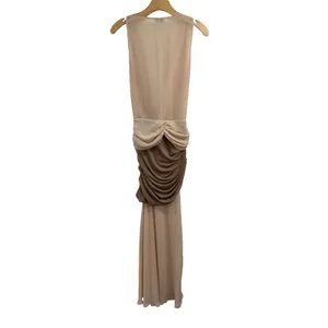 L'Academie Sleeveless Two Tone Beige Tan Chiffon Overlay Formal Evening Gown S M thumbnail 4