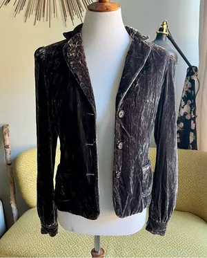 Tahari Women’s Mocha Brown Crushed Velvet Blazer Touch of Silk thumbnail 1