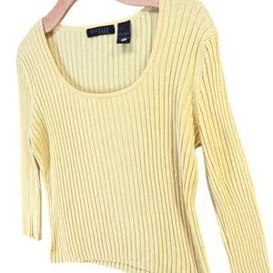 Vintage Y2K Express Ribbed Knit Sweater L Butter Yellow Fitted Stretch Mallcore thumbnail 3