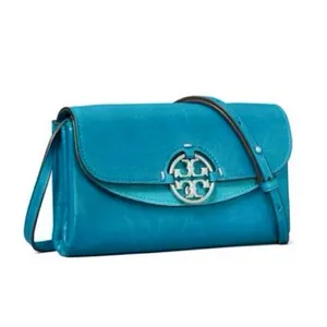 Tory Burch Turquoise Blue Leather and Suede ‘Miller’ Wallet-on-Chain Crossbody thumbnail 2