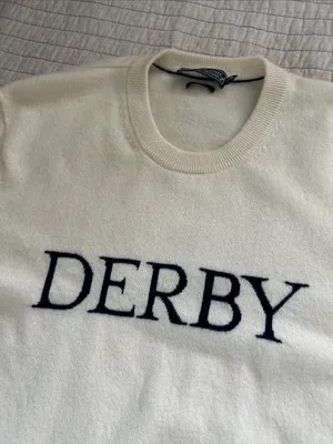 Vineyard Vines Kentucky Derby Cream navy 100% Cashmere crew neck sweater XL thumbnail 15