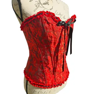 -443 Women's Red‎ Floral Strapless Lace Up Corset Bustier Valentine’s - Medium thumbnail 9