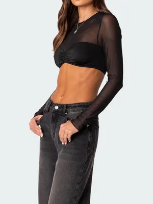 Edikted Black Night Out Sheer Crop Top‎ Size XS thumbnail 2
