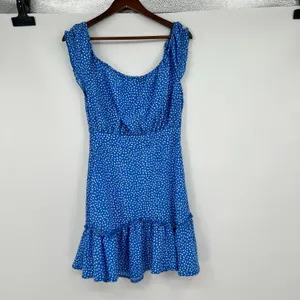 Hello Molly Blue Print Lorelai Mini Dress ruffle sleeve tie front flirty medium thumbnail 4