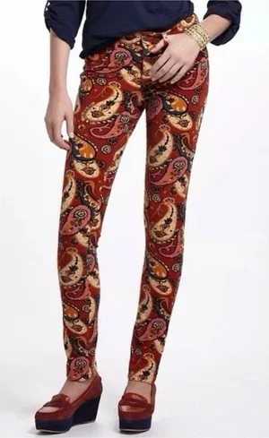 NWOT Anthropologie / Pilcro and Letterpress | Corduroy Paisley Skinny Pants, 29 thumbnail 1