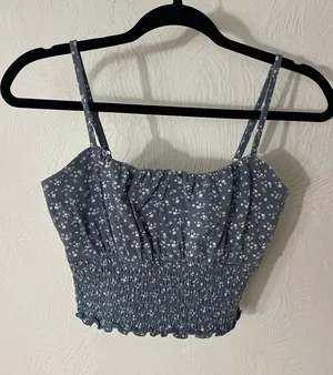 Hollister Blue Floral Smocked Crop Cami thumbnail 1