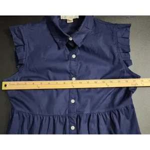 Monteau Women Babydoll Shirt Dress Navy Blue‎ Tiered Ruffle Cap Sleeve M thumbnail 5