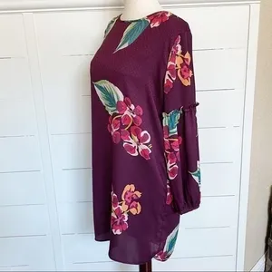 LOFT Womens Plum Purple Tropical Floral‎ Puff Sleeve Shift Dress XSP Petites thumbnail 9