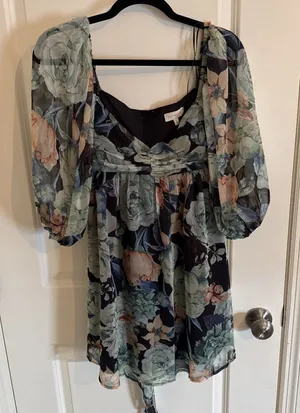 Promesa Blooming Belle Small Floral Chiffon Babydoll Mini Dress Midnight‎ NWT thumbnail 1