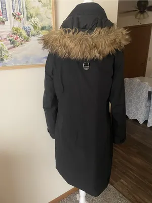 L.L.Bean Acadia Fur Trim Down Parka Coat Jacket in Black Size Medium Regular thumbnail 8