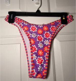 SHEIN Purple Floral Triangle Bikini Set with Pink & Orange Flowers thumbnail 4