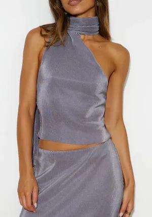Hello Molly Women's Grey and Silver Neck Tie Shirt in Charcoal thumbnail 1