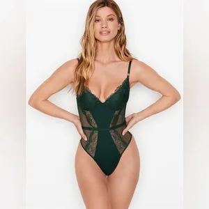 NEW!! Victoria’s Secret Love Emerald Green Lace Floral‎ Corset Style Bodysuit thumbnail 9