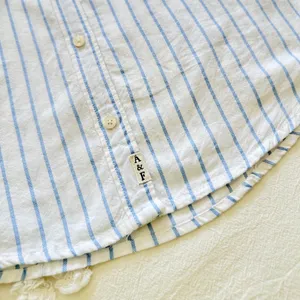 Abercrombie Vintage Y2K Striped Linen Button Up Shirt - White/Blue - S thumbnail 10