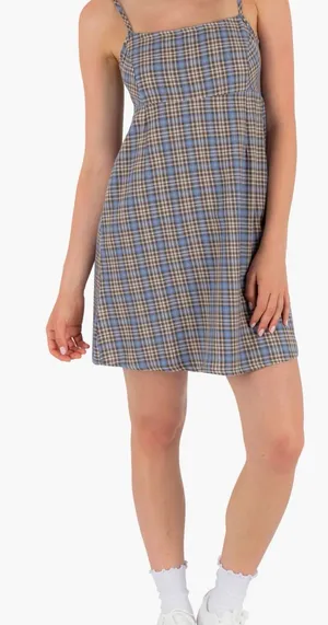 Hurley Blue and Tan Plaid dress Medium NWT thumbnail 1