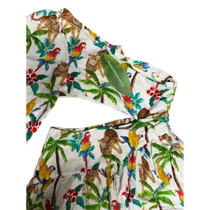 Farm Rio Tropical‎ Paradise One Shoulder Cut Out Midi Dress Women's Size Large thumbnail 4