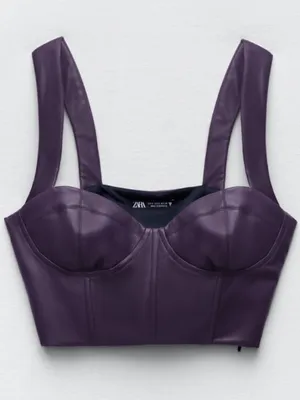 NWOT Zara Faux Leather Corset / Bra Top Plum Size Medium thumbnail 1