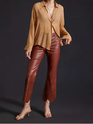 Anthropologie laser cut‎ hem brown faux Leather size 12 ankle crop thumbnail 3