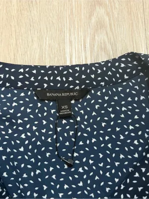 Banana Republic Navy Printed Ruffle Wrap Top thumbnail 3