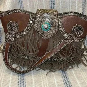 Western Shoulder Bag with Fringe Brown thumbnail 1