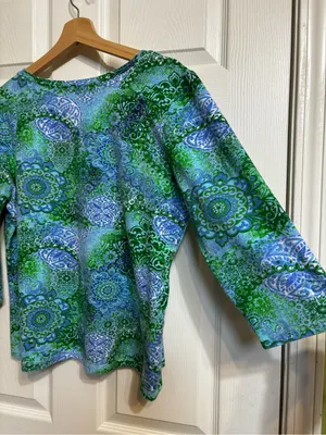 Chadwicks Green & Blue Patterned Scoop Neck Long Sleeve Top thumbnail 7