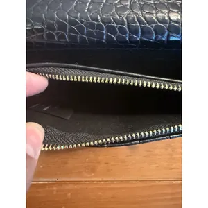 Bebe Fabiola Stamped Crocodile Faux Leather Crossbody Small‎ Handbag Black Gold thumbnail 6