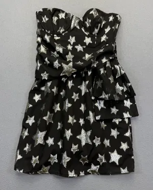 For Love & Lemons Black Silver Star Metallic Mini Dress Revolve Exclusive S thumbnail 1