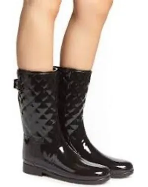 Hunter refined high gloss quilted mid calf rain‎ boots black women's size 11 thumbnail 1