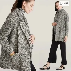 Hatch The Bristol Coat Black & White Textured Double Breasted Wool Blend Small‎ thumbnail 2