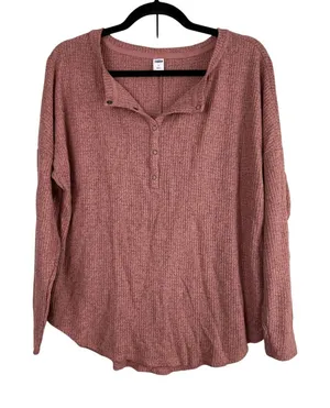 Old Navy‎ Womens Amber Wave Plush Waffle Knit Henley Tunic Top S 609476-02 thumbnail 1